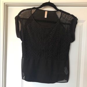 Black sheer and lace t shirt